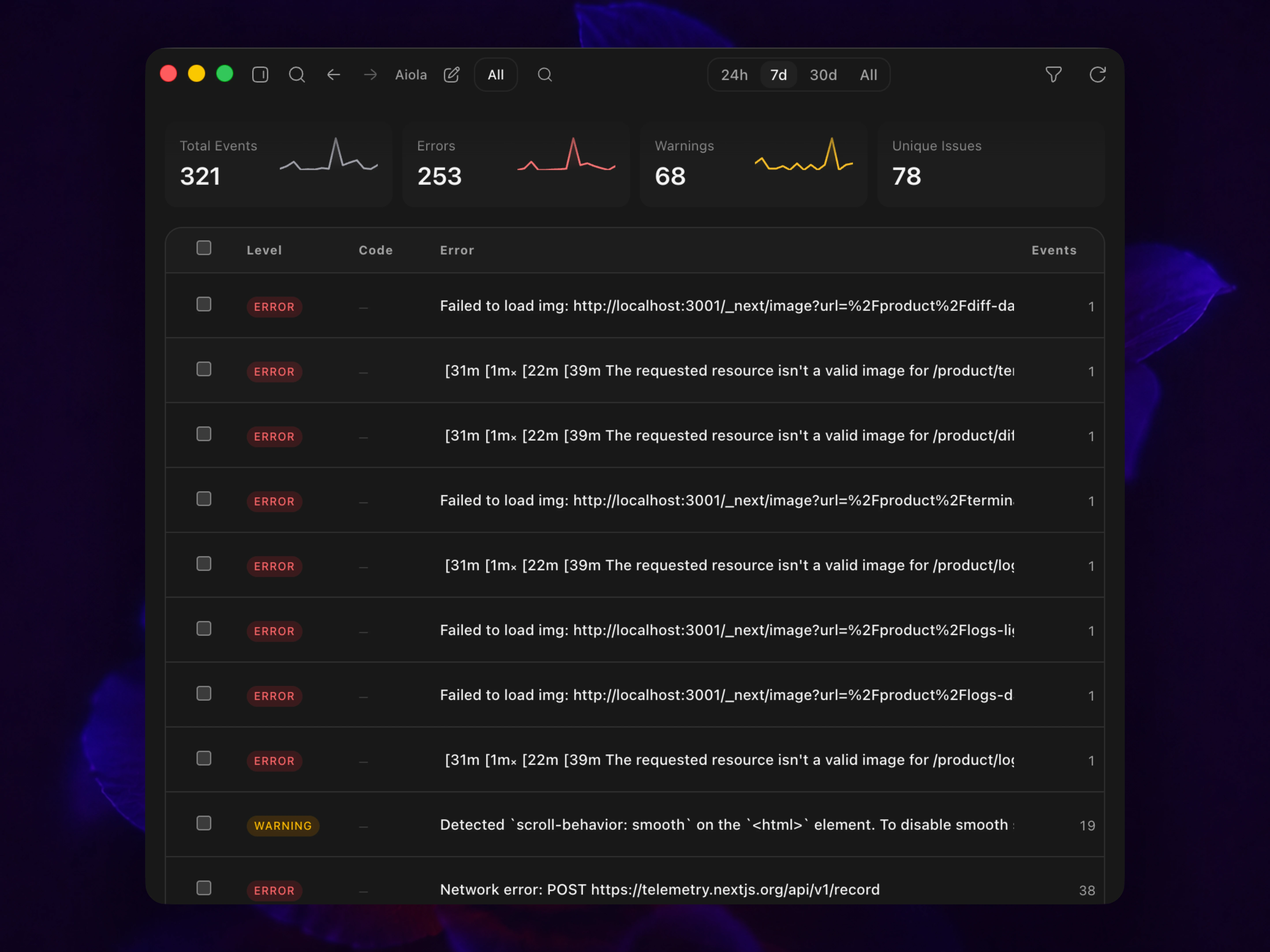 App logs preview