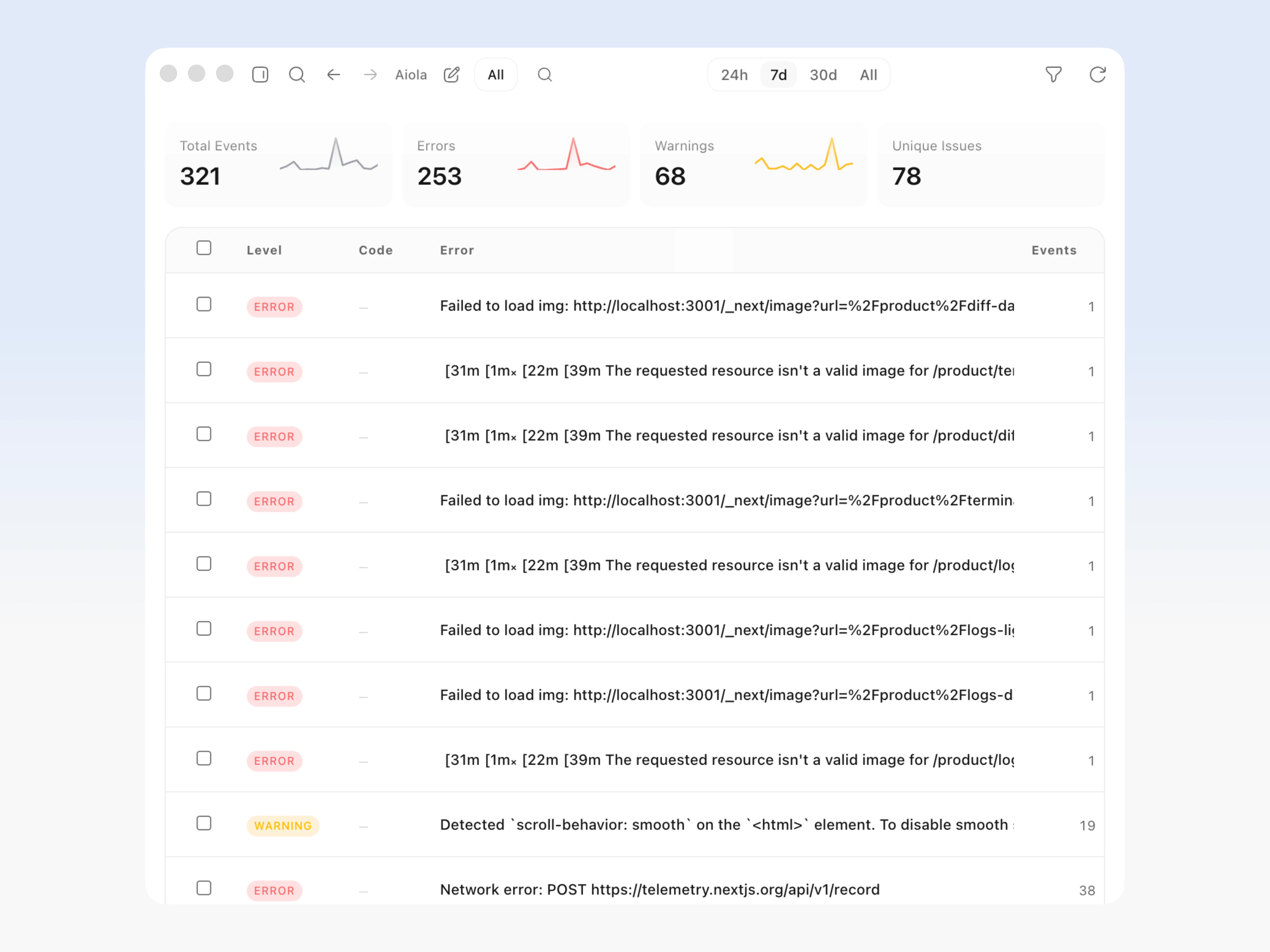 App logs preview