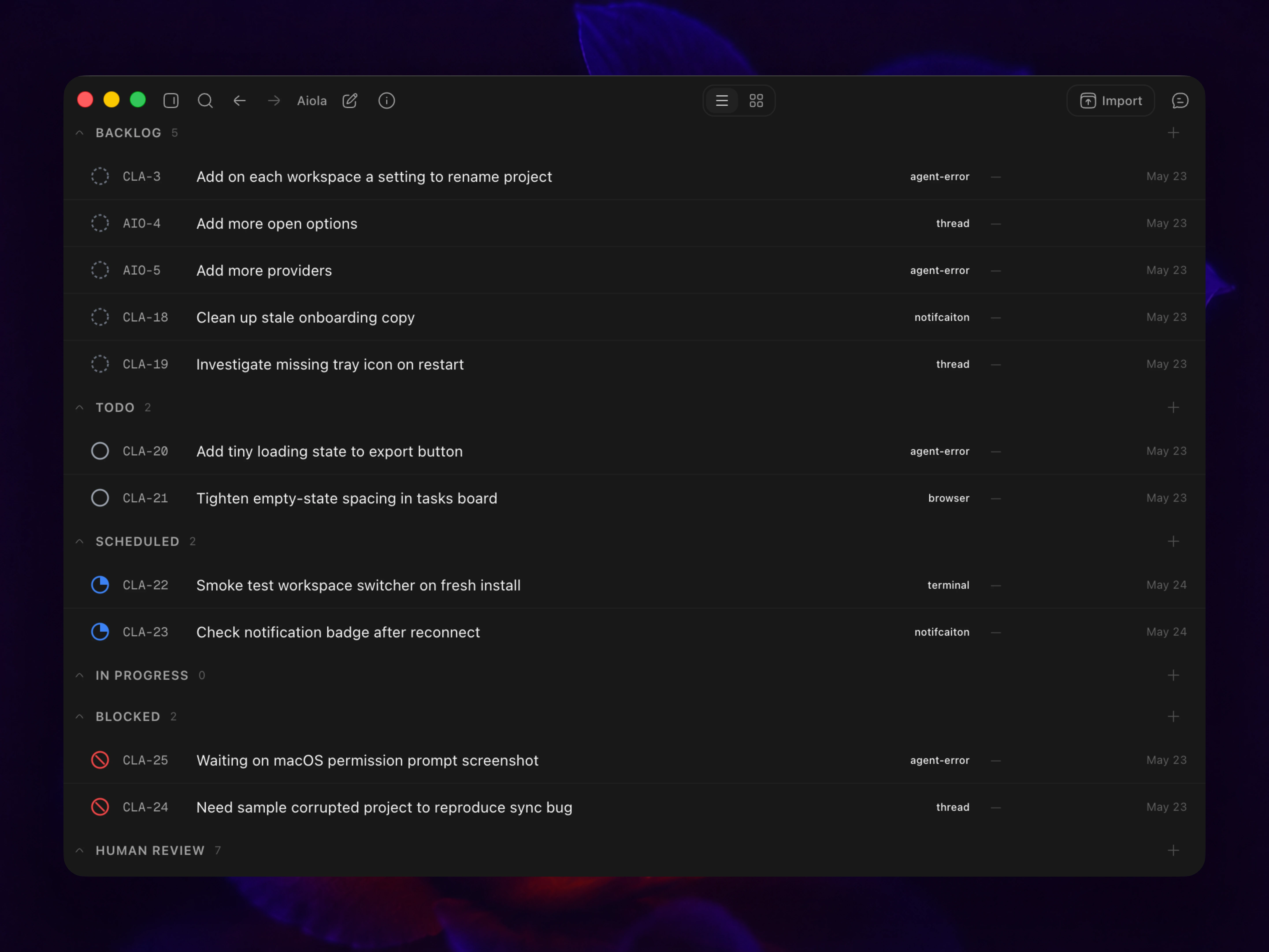 Tasks preview