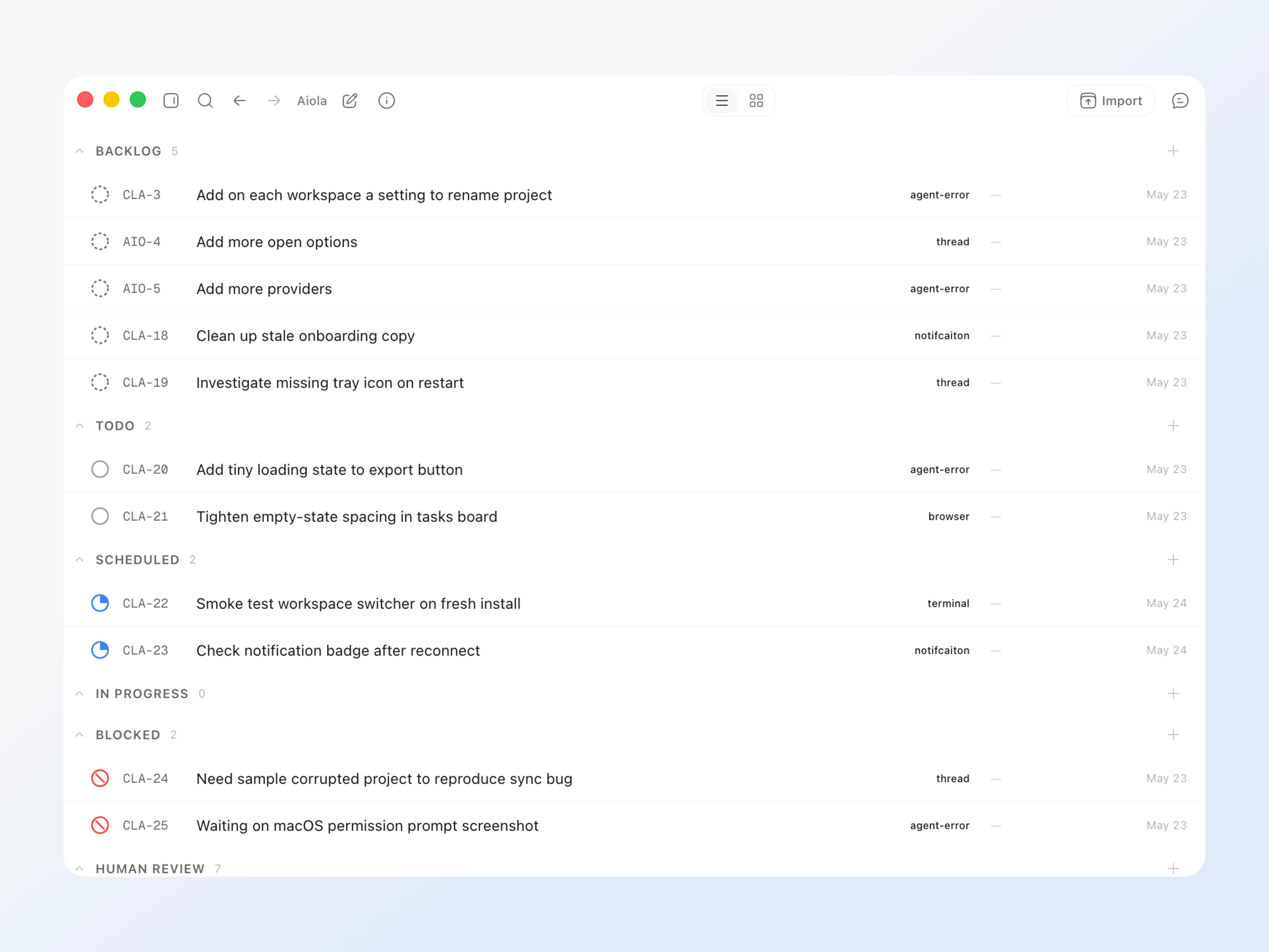 Tasks preview